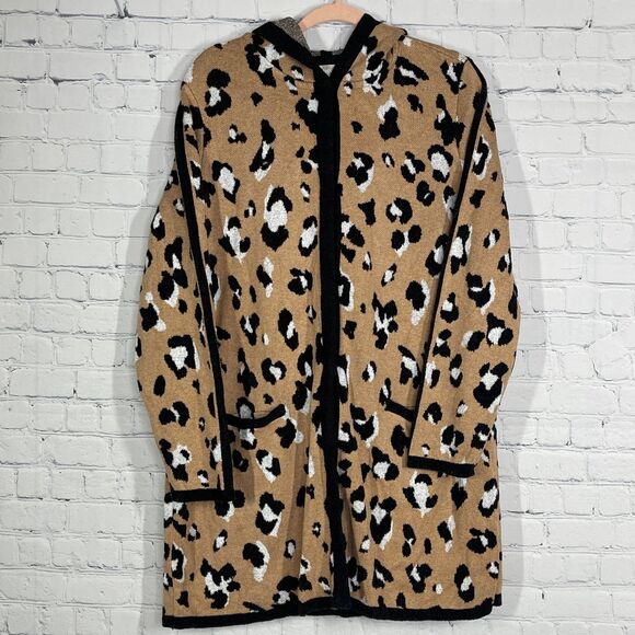 Chicos Cardigan Women XL Long Sleeve Chunky Cheetah Long Sweater Duster Cozy - Picture 2 of 12